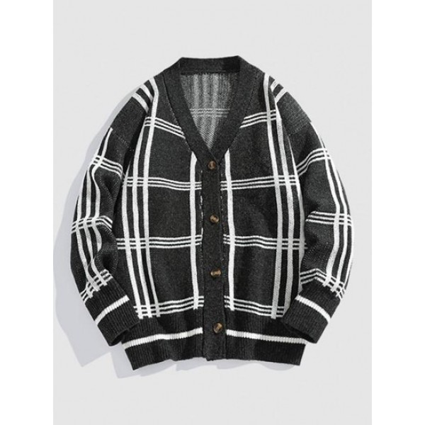 Plaid Striped Pattern Button Fly Cardiga...