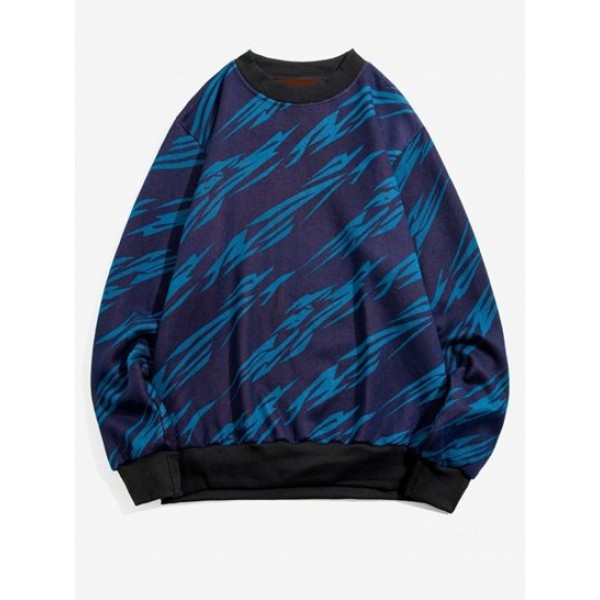 Stripes Print Rib-knit Trim Fleece Y2K A...