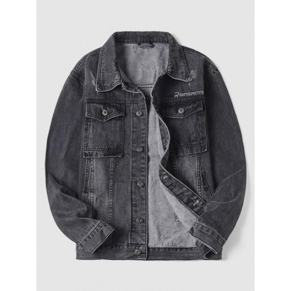 Scratch Letter Embroidery Jean Jacket Scratch Letter Embroidery Jean Jacket