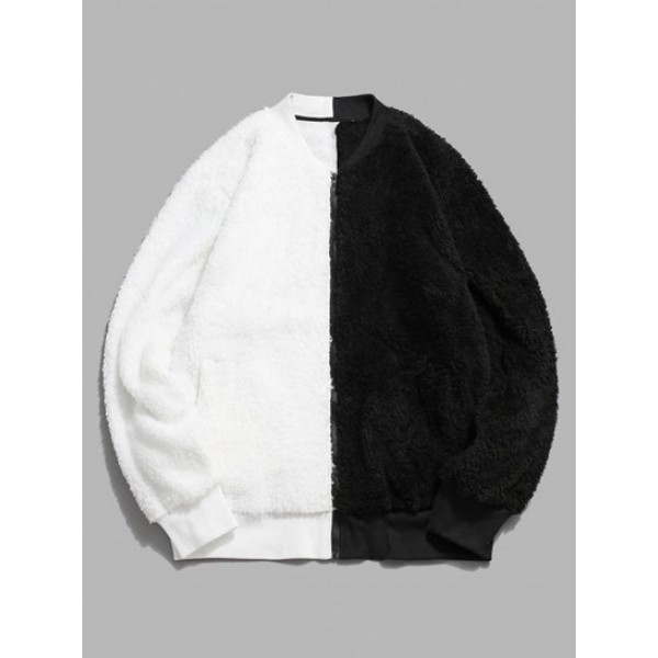 Zip Up Fuzzy Contrast Fleece Fluffy Bomb... Zip Up Fuzzy Contrast Fleece Fluffy Bomb...