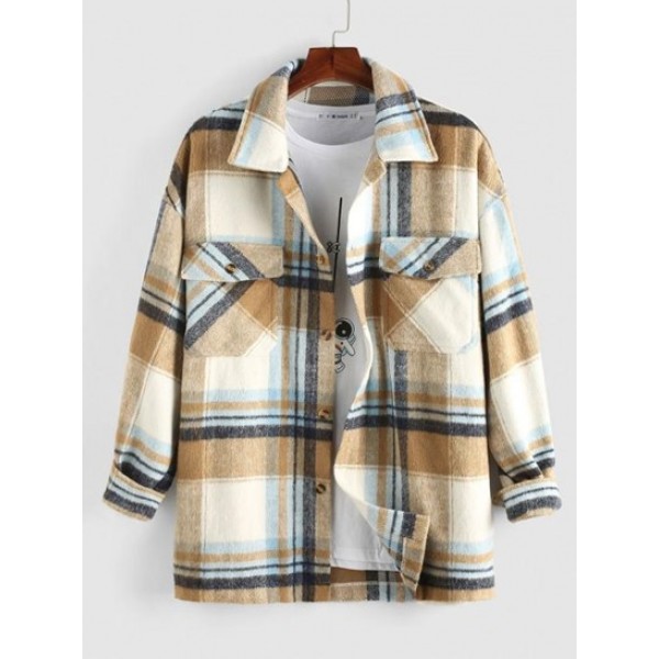 Plaid Printed Double Pockets Wool Blend ... Plaid Printed Double Pockets Wool Blend ...