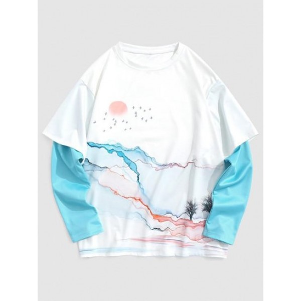 Tie Dye Mountain Sun Print Doctor Sleeve... Tie Dye Mountain Sun Print Doctor Sleeve...