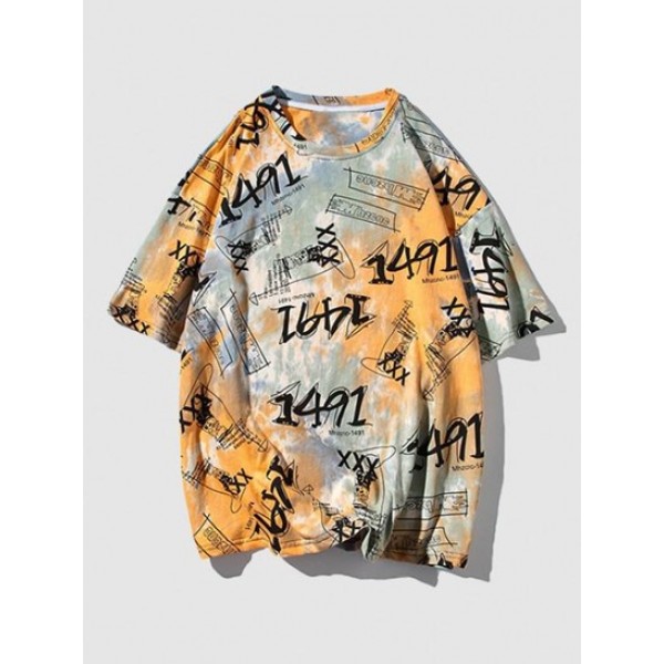 Tie-dye Number Printed Casual T-shirt Tie-dye Number Printed Casual T-shirt
