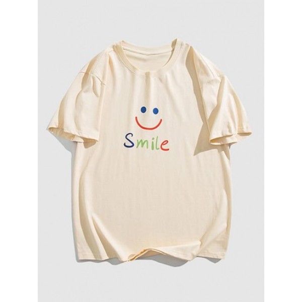 Smile Face Letter Printed Funny T-shirt Smile Face Letter Printed Funny T-shirt