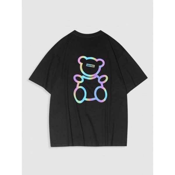 Cute Reflective Bear Graphic Print Short...