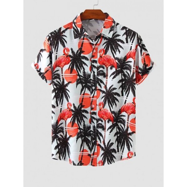 Flamingo Coconut Tree Print Short Sleeve...