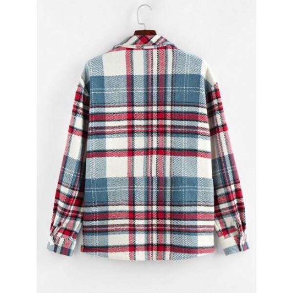 Plaid Print Half Zip Wool Blend Jacket Plaid Print Half Zip Wool Blend Jacket