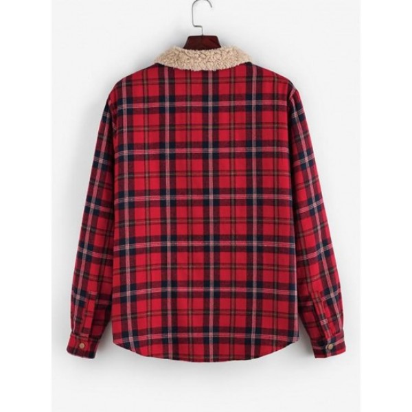 Plaid Print Faux Shearling Fluffy Lined Shirt Jacket Plaid Print Faux Shearling Fluffy Lined Shirt Jacket