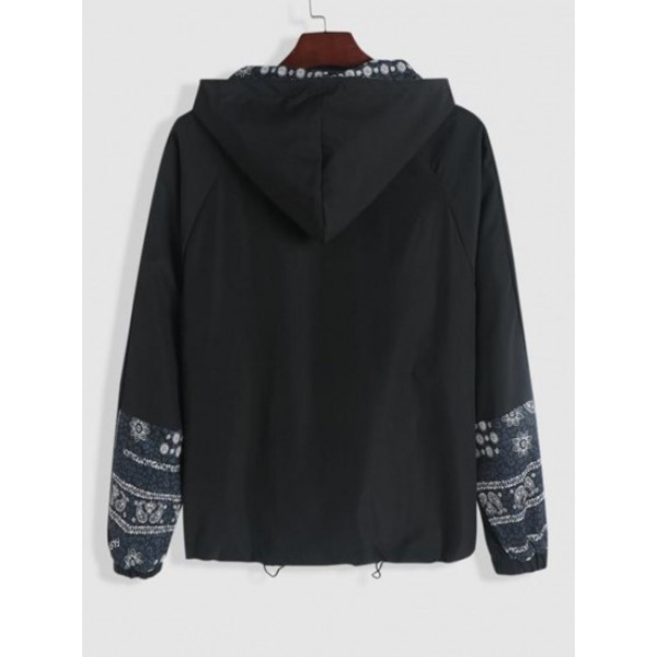 Paisley Print Panel Hooded Zip Up Jacket Paisley Print Panel Hooded Zip Up Jacket