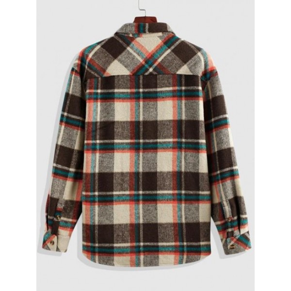 Plaid Print Double Pockets Wool Blend Shacket Plaid Print Double Pockets Wool Blend Shacket