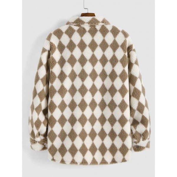 Rhombus Pattern Fluffy Faux Shearling Shacket Rhombus Pattern Fluffy Faux Shearling Shacket