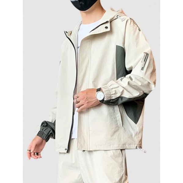 Streetwear Two Tone Toggle Drawstring Hooded Zip Jacket Streetwear Two Tone Toggle Drawstring Hooded Zip Jacket