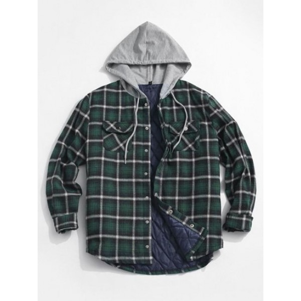 Plaid Print Double Pockets Hooded Flannel Padded Jacket Plaid Print Double Pockets Hooded Flannel Padded Jacket