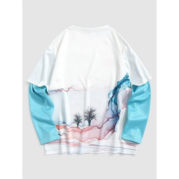 Tie Dye Mountain Sun Print Doctor Sleeve T-shirt Tie Dye Mountain Sun Print Doctor Sleeve T-shirt