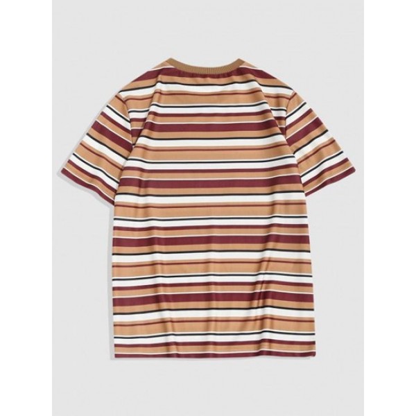 Striped Print Ribbed Collar Casual T-shirt Striped Print Ribbed Collar Casual T-shirt