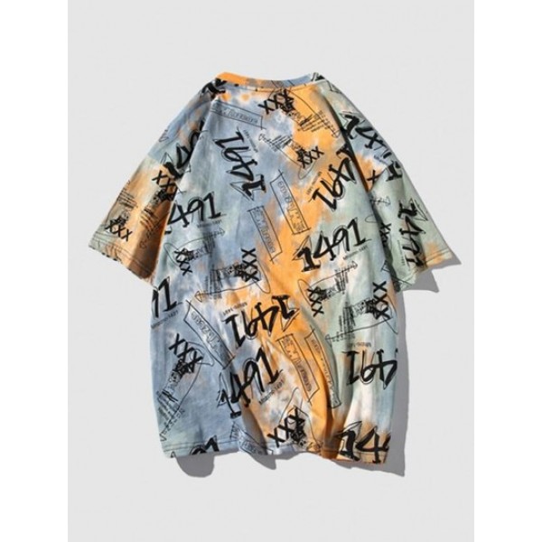 Tie-dye Number Printed Casual T-shirt Tie-dye Number Printed Casual T-shirt