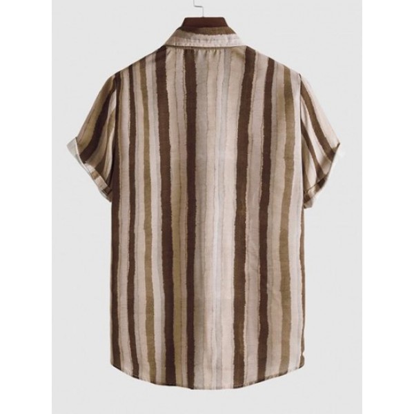 Retro Striped Print Button Thin Shirt Retro Striped Print Button Thin Shirt