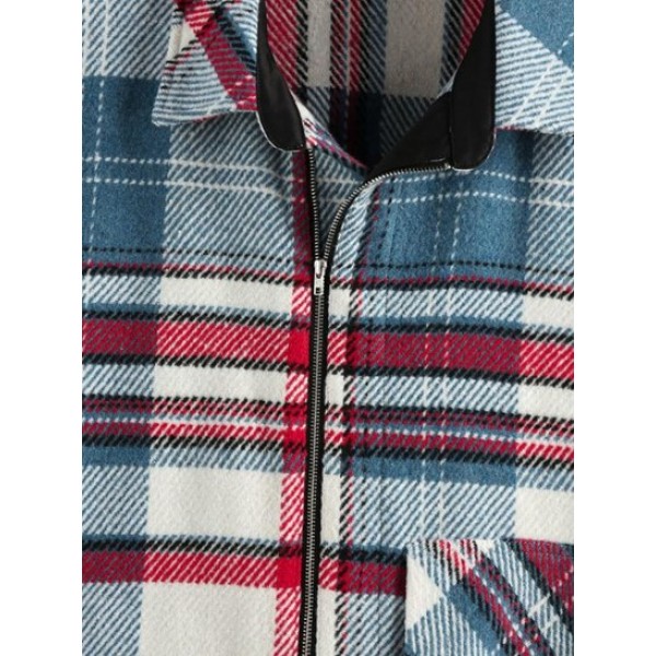 Plaid Print Half Zip Wool Blend Jacket Plaid Print Half Zip Wool Blend Jacket