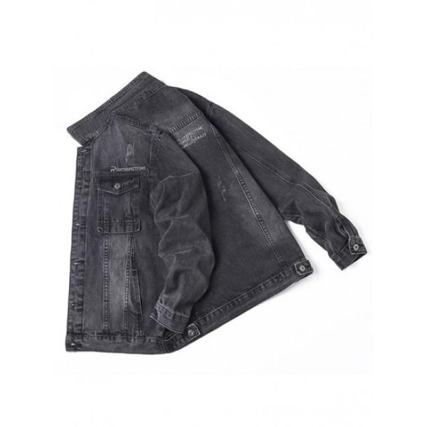 Scratch Letter Embroidery Jean Jacket Scratch Letter Embroidery Jean Jacket