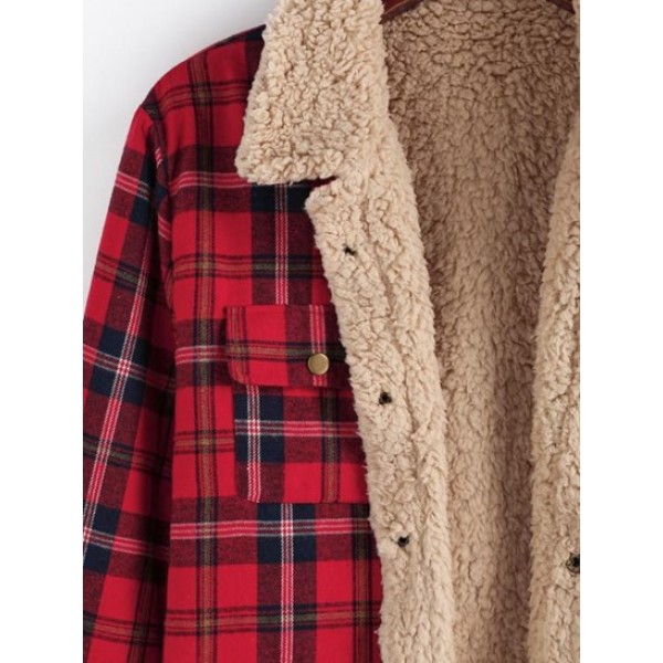 Plaid Print Faux Shearling Fluffy Lined Shirt Jacket Plaid Print Faux Shearling Fluffy Lined Shirt Jacket