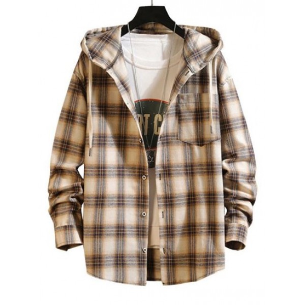 Plaid Pattern Pocket Patch Hooded Shirt Jacket Plaid Pattern Pocket Patch Hooded Shirt Jacket