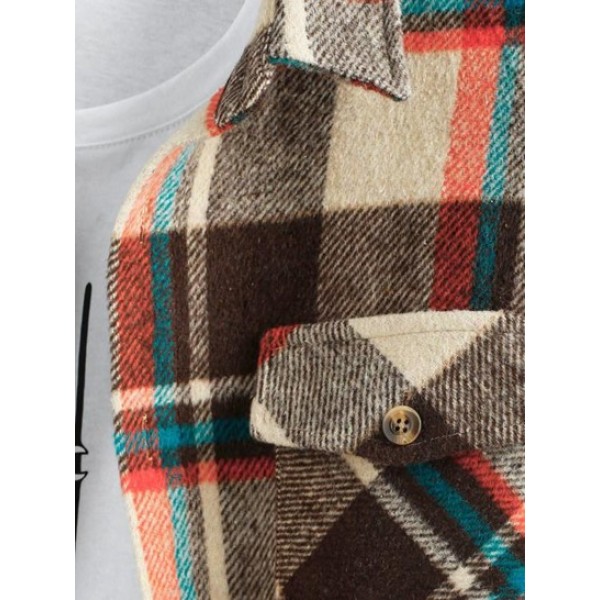 Plaid Print Double Pockets Wool Blend Shacket Plaid Print Double Pockets Wool Blend Shacket