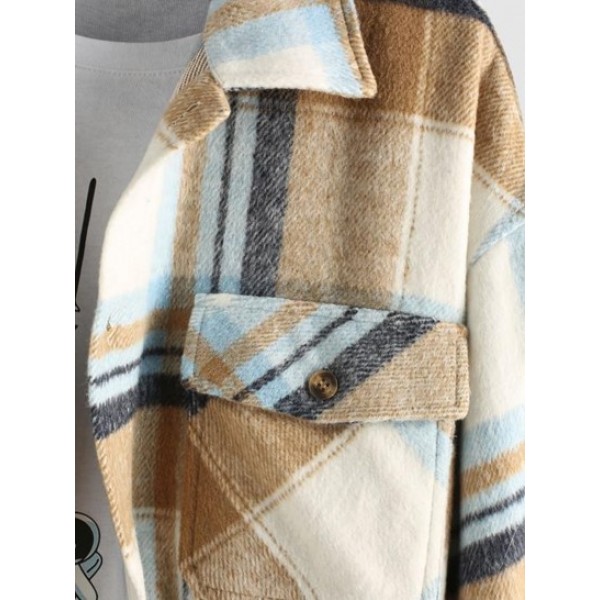 Plaid Printed Double Pockets Wool Blend Shacket Plaid Printed Double Pockets Wool Blend Shacket