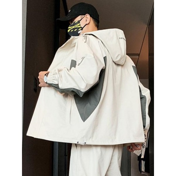 Streetwear Two Tone Toggle Drawstring Hooded Zip Jacket Streetwear Two Tone Toggle Drawstring Hooded Zip Jacket
