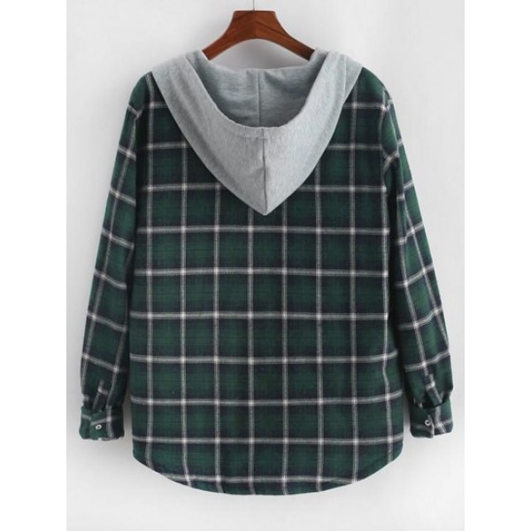 Plaid Print Double Pockets Hooded Flannel Padded Jacket Plaid Print Double Pockets Hooded Flannel Padded Jacket