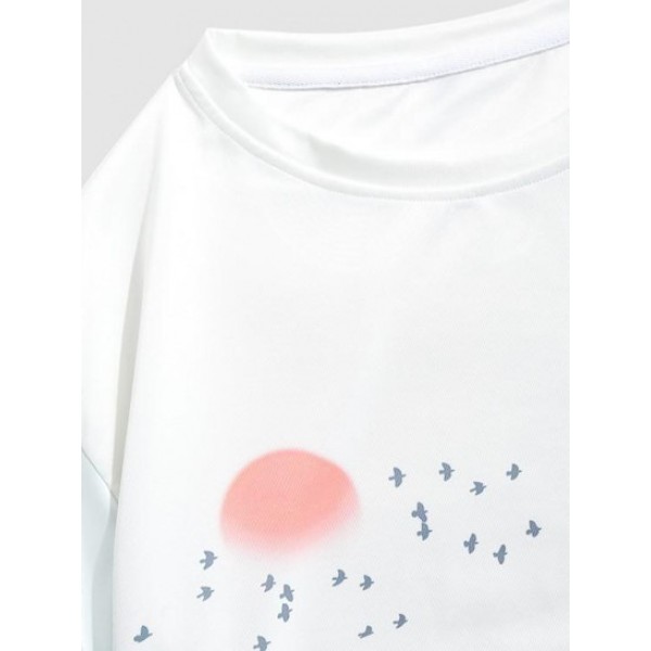 Tie Dye Mountain Sun Print Doctor Sleeve T-shirt Tie Dye Mountain Sun Print Doctor Sleeve T-shirt