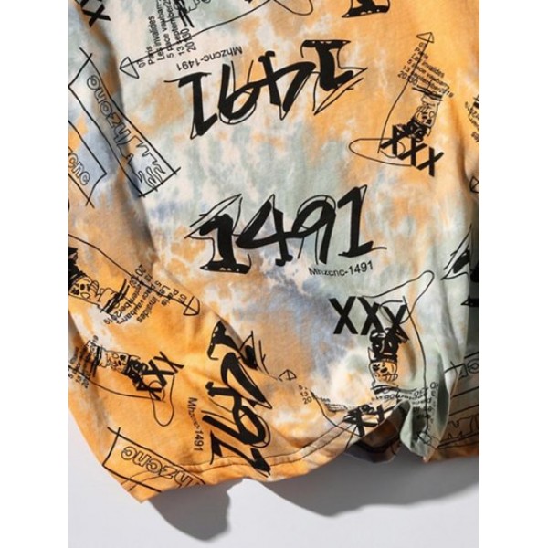 Tie-dye Number Printed Casual T-shirt Tie-dye Number Printed Casual T-shirt
