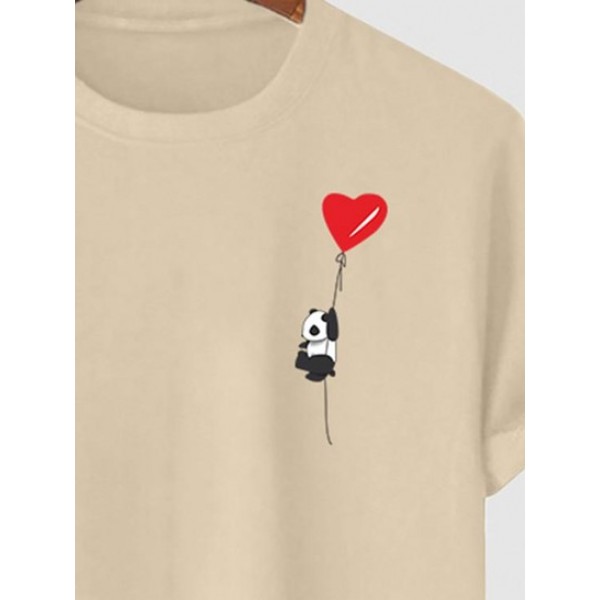 Panda And Heart Printed Casual T-shirt Panda And Heart Printed Casual T-shirt