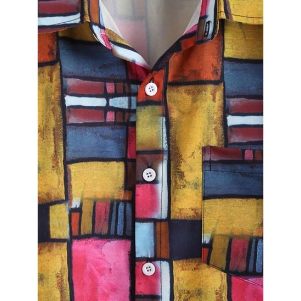 Rectangular Graphic Print Short Sleeve Pocket Shirt Rectangular Graphic Print Short Sleeve Pocket Shirt