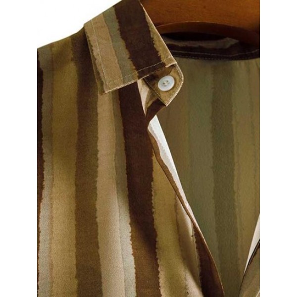 Retro Striped Print Button Thin Shirt Retro Striped Print Button Thin Shirt