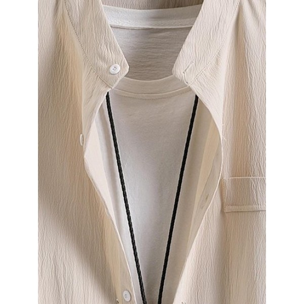 Faux Pocket Stand Collar Shirt