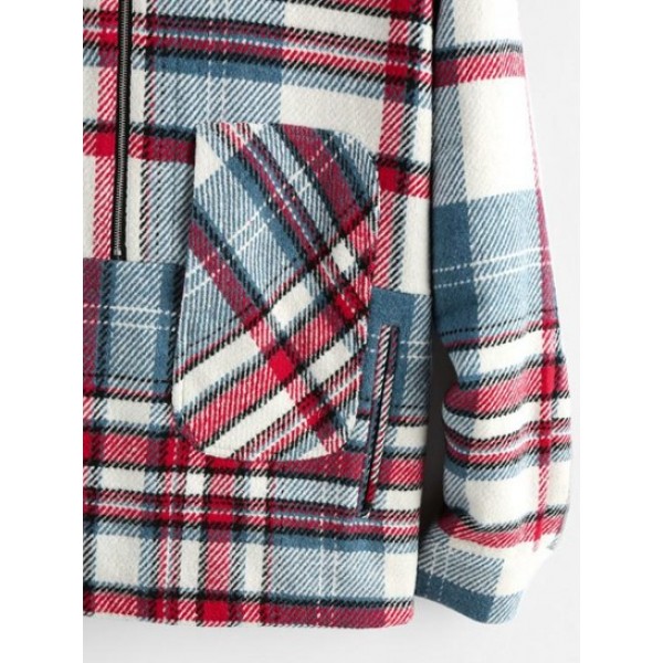 Plaid Print Half Zip Wool Blend Jacket Plaid Print Half Zip Wool Blend Jacket