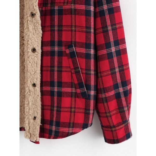 Plaid Print Faux Shearling Fluffy Lined Shirt Jacket Plaid Print Faux Shearling Fluffy Lined Shirt Jacket