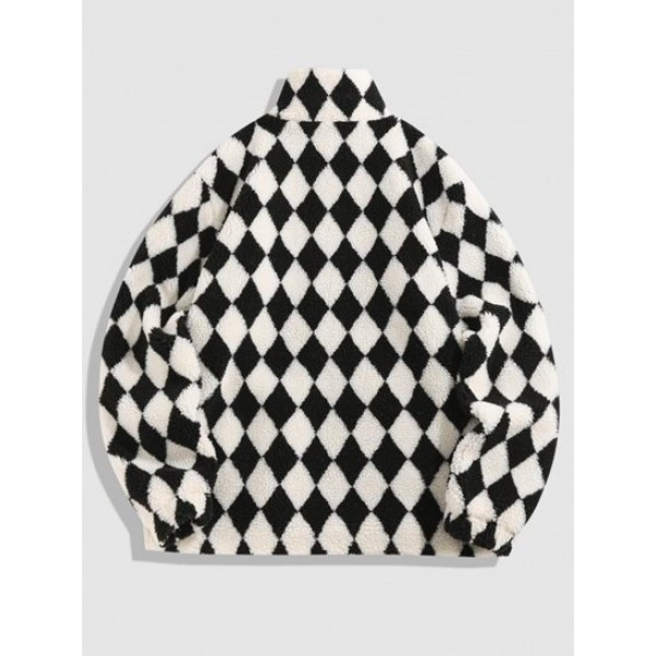 Rhombus Pattern Zip Up Fluffy Fleece Faux Shearling Jacket Rhombus Pattern Zip Up Fluffy Fleece Faux Shearling Jacket