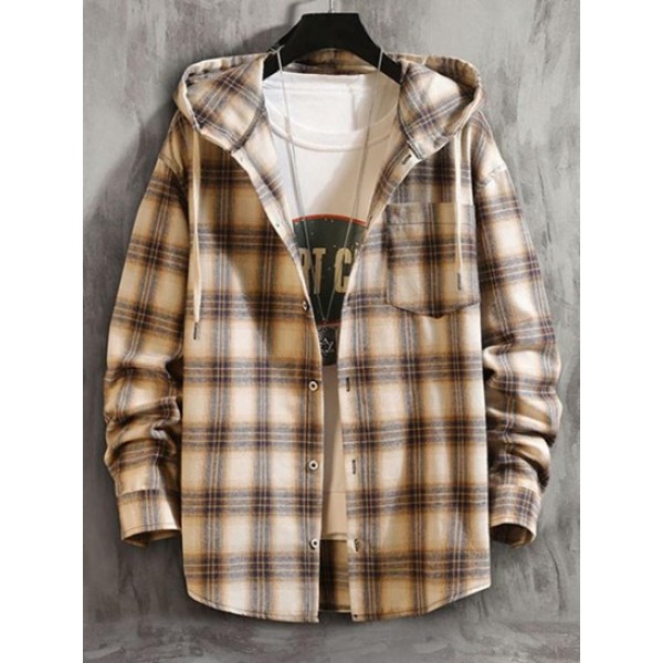 Plaid Pattern Pocket Patch Hooded Shirt Jacket Plaid Pattern Pocket Patch Hooded Shirt Jacket