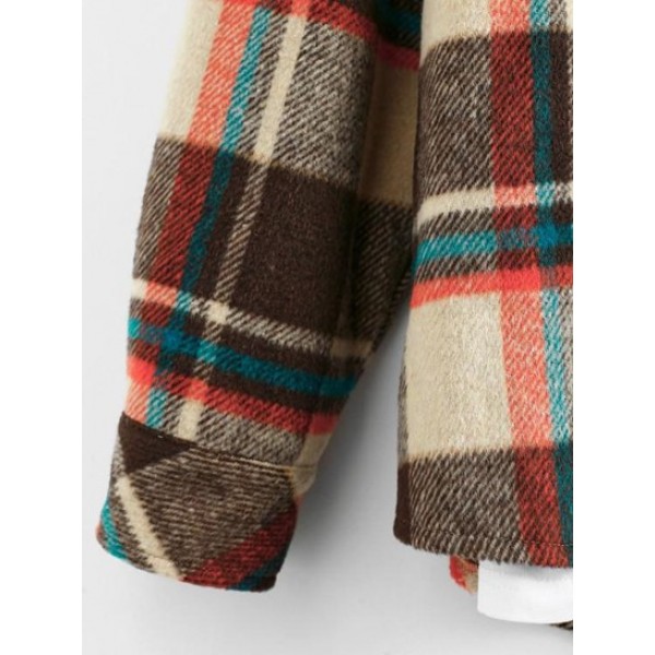 Plaid Print Double Pockets Wool Blend Shacket Plaid Print Double Pockets Wool Blend Shacket
