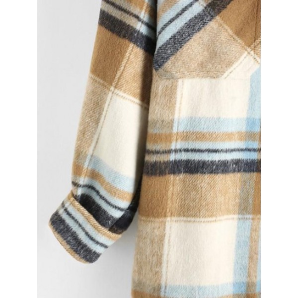 Plaid Printed Double Pockets Wool Blend Shacket Plaid Printed Double Pockets Wool Blend Shacket