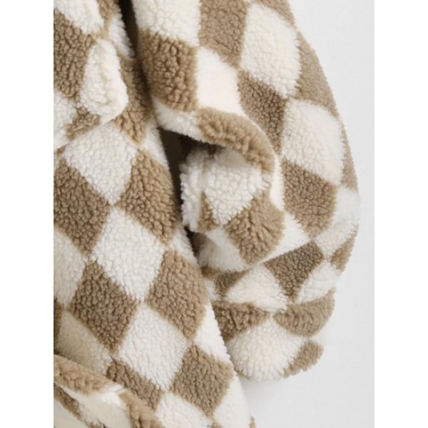 Rhombus Pattern Fluffy Faux Shearling Shacket Rhombus Pattern Fluffy Faux Shearling Shacket