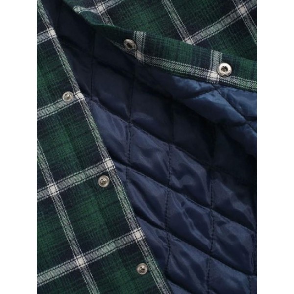 Plaid Print Double Pockets Hooded Flannel Padded Jacket Plaid Print Double Pockets Hooded Flannel Padded Jacket