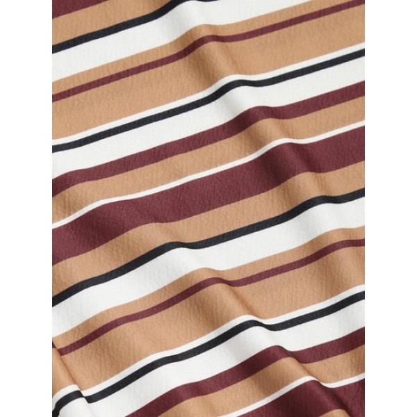 Striped Print Ribbed Collar Casual T-shirt Striped Print Ribbed Collar Casual T-shirt