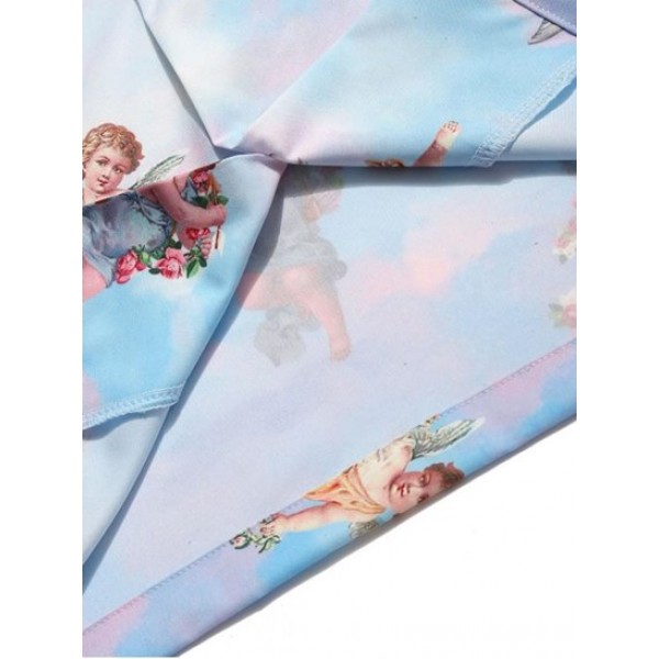Renaissance Art Paradise Floral Angel Print Beach Button Up Shirt Renaissance Art Paradise Floral Angel Print Beach Button Up Shirt